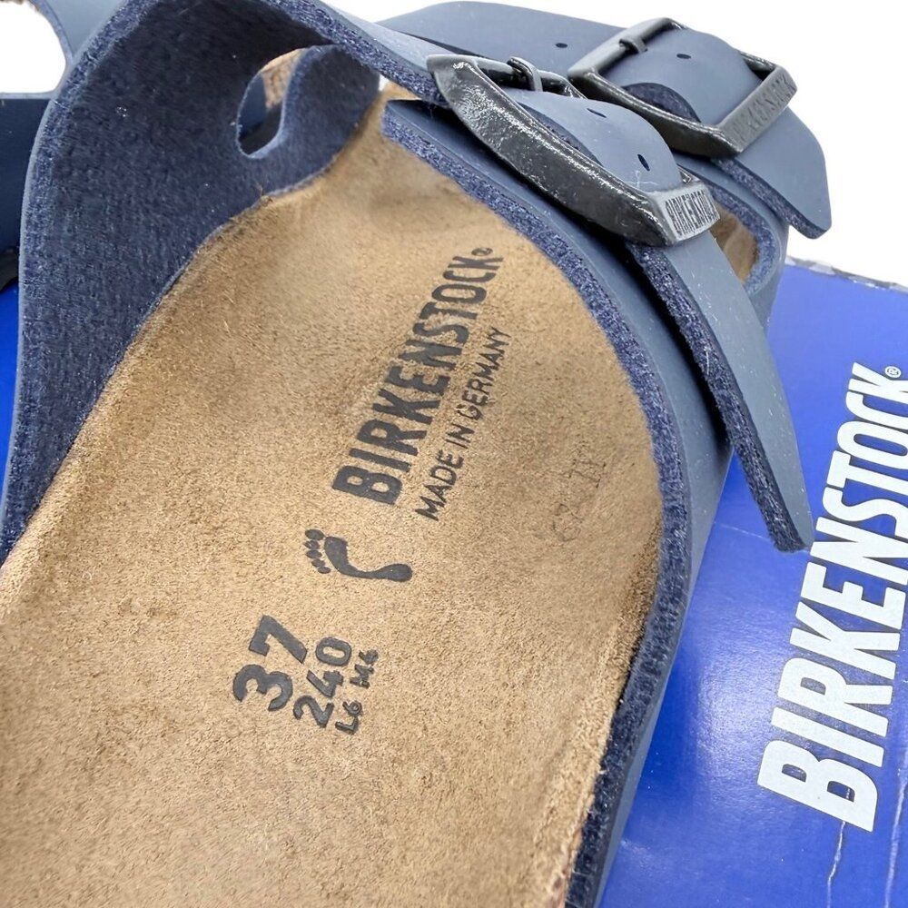 Birkenstock Arizona Navy Sandals EU 37 Two Strap Slide Slip-On Cork Footbed - Picture 7 of 12